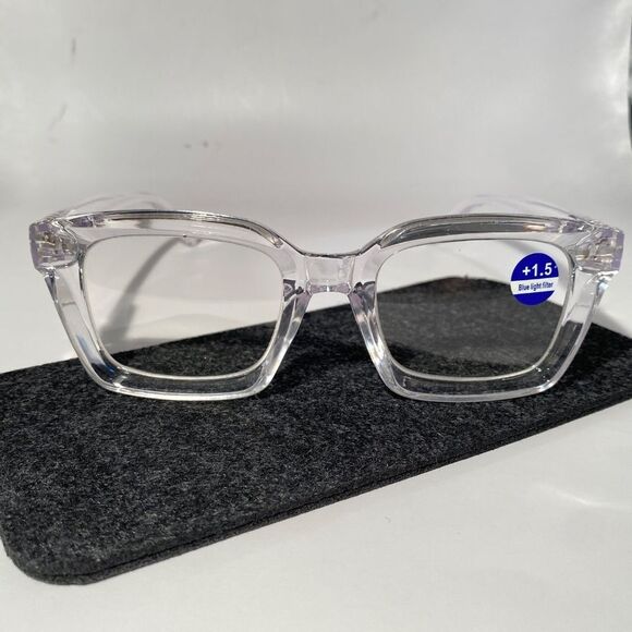 1556 Claudia Square Concave 1.5 NEW Clear Reading Glasses Blue Light Filter - Picture 2 of 9